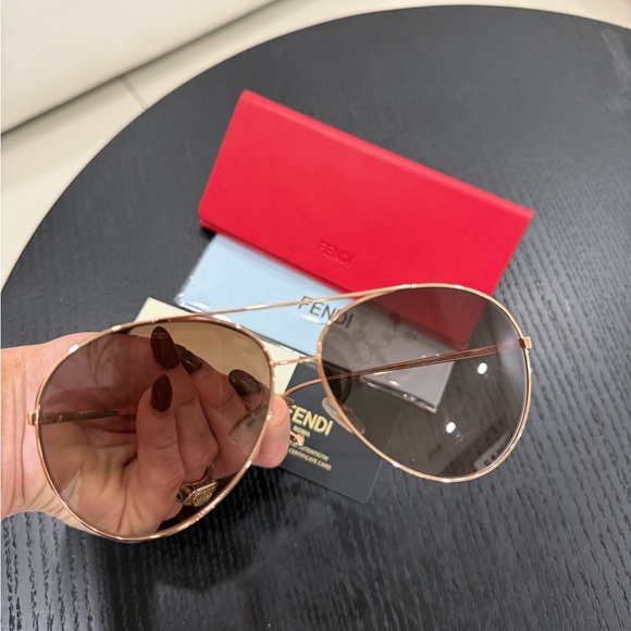 Fendi Rose Gold Aviator Sunglasses main image 11